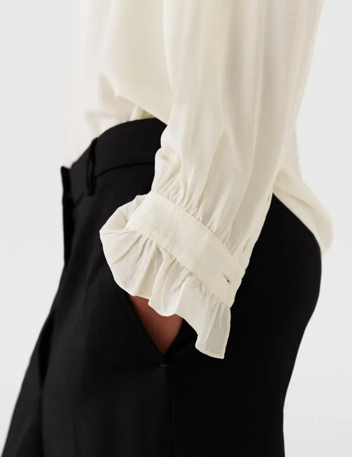 Women Silk Crpe De Chine Ruffled Shirt Natural Stella McCartney Shirts And Tops