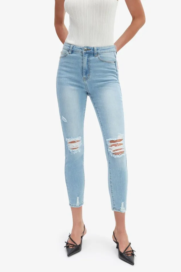 Women Skinny Jean Bardot Khloe Hi Crop Jeans In Mid Blue Mid Blue