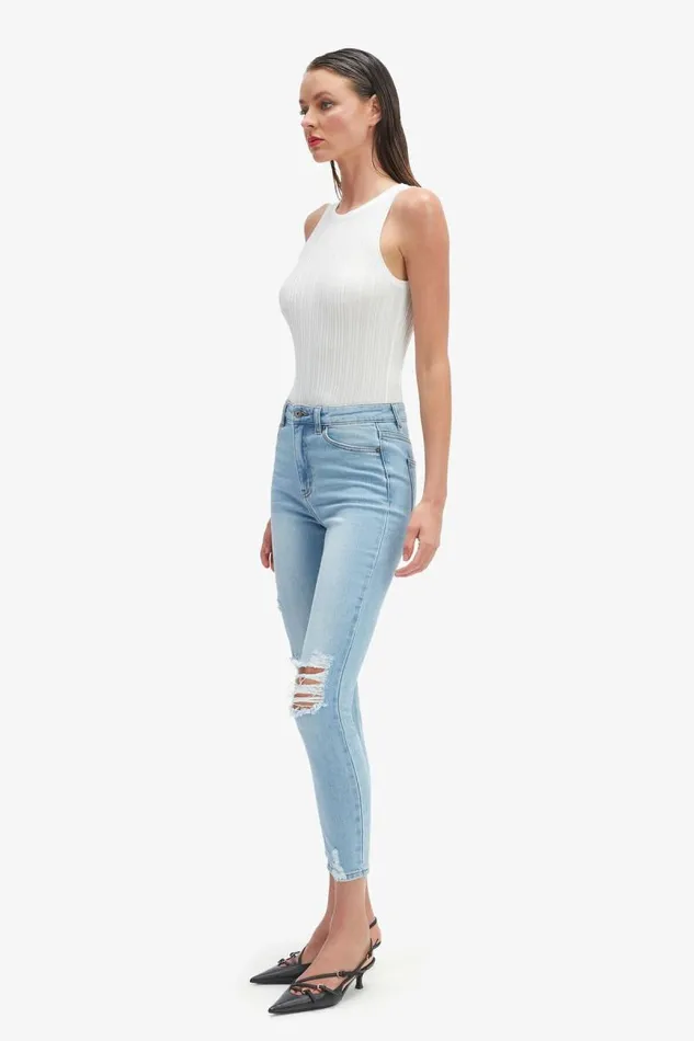 Women Skinny Jean Bardot Khloe Hi Crop Jeans In Mid Blue Mid Blue