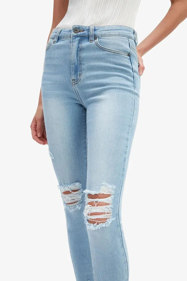 Women Skinny Jean Bardot Khloe Hi Crop Jeans In Mid Blue Mid Blue