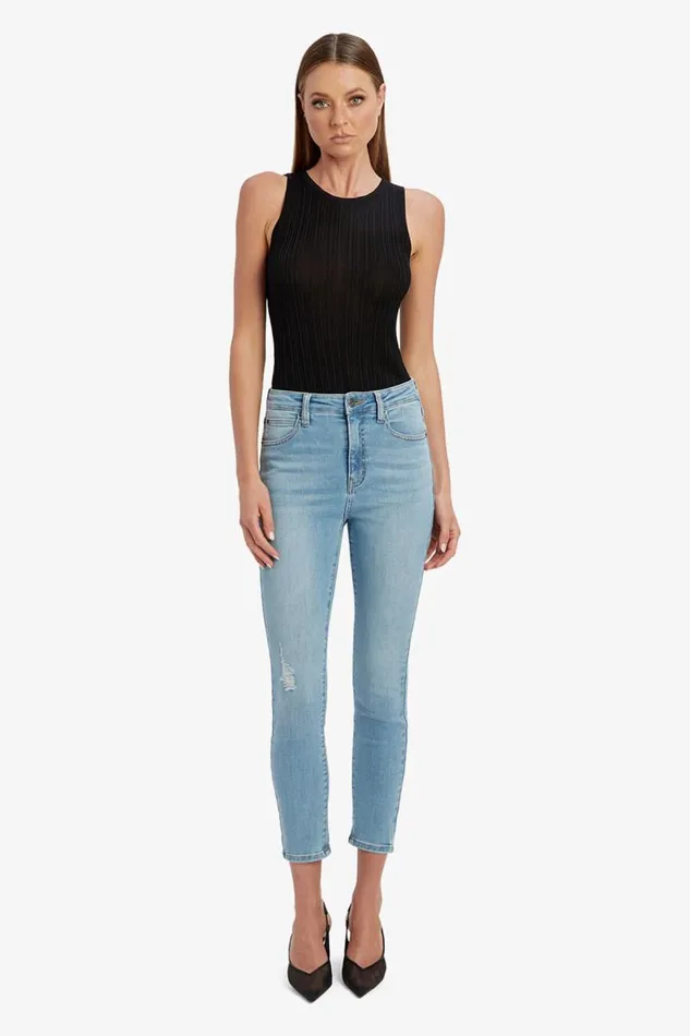 Women Skinny Jean Bardot Khloe Hi Crop Rip Jeans In Light Denim Light Denim Women Skinny Jean Bardot Khloe Hi Crop Rip Jeans In Light Denim Light Denim