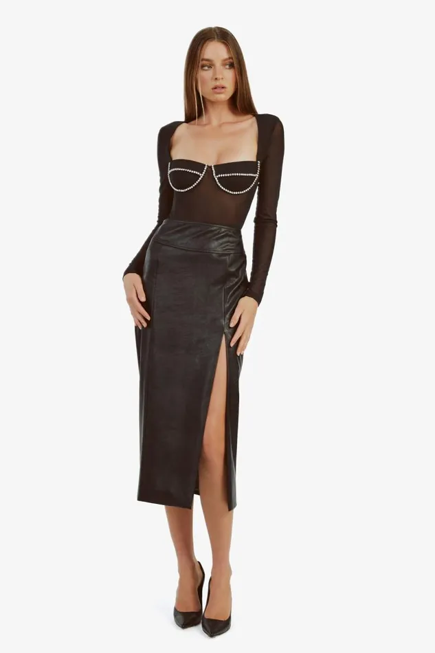 Women Skirts Bardot Dante Vegan Leather Midi Skirt In Black Black