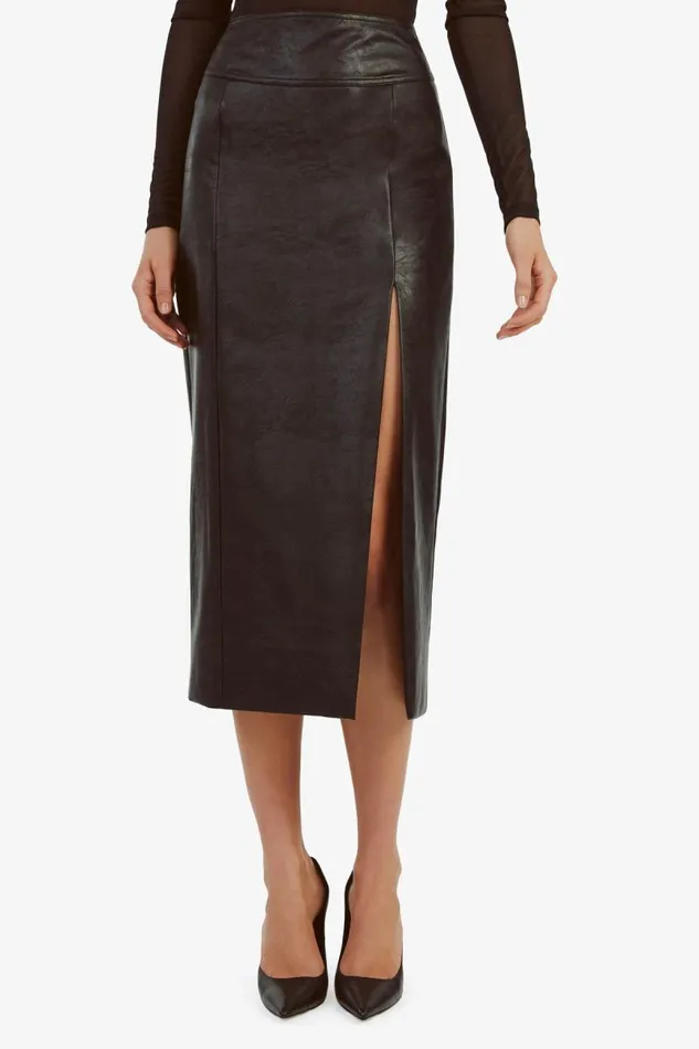Women Skirts Bardot Dante Vegan Leather Midi Skirt In Black Black