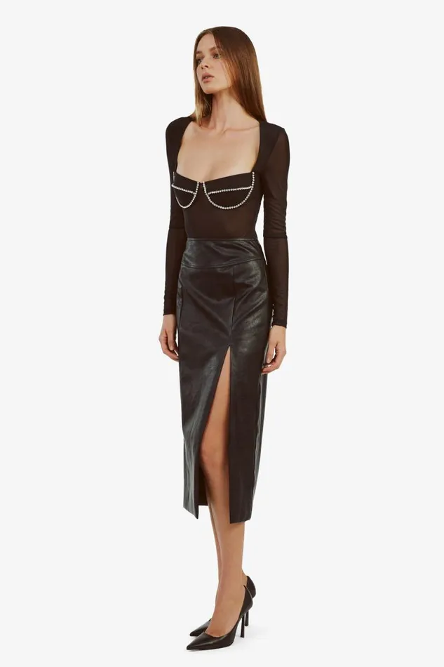 Women Skirts Bardot Dante Vegan Leather Midi Skirt In Black Black