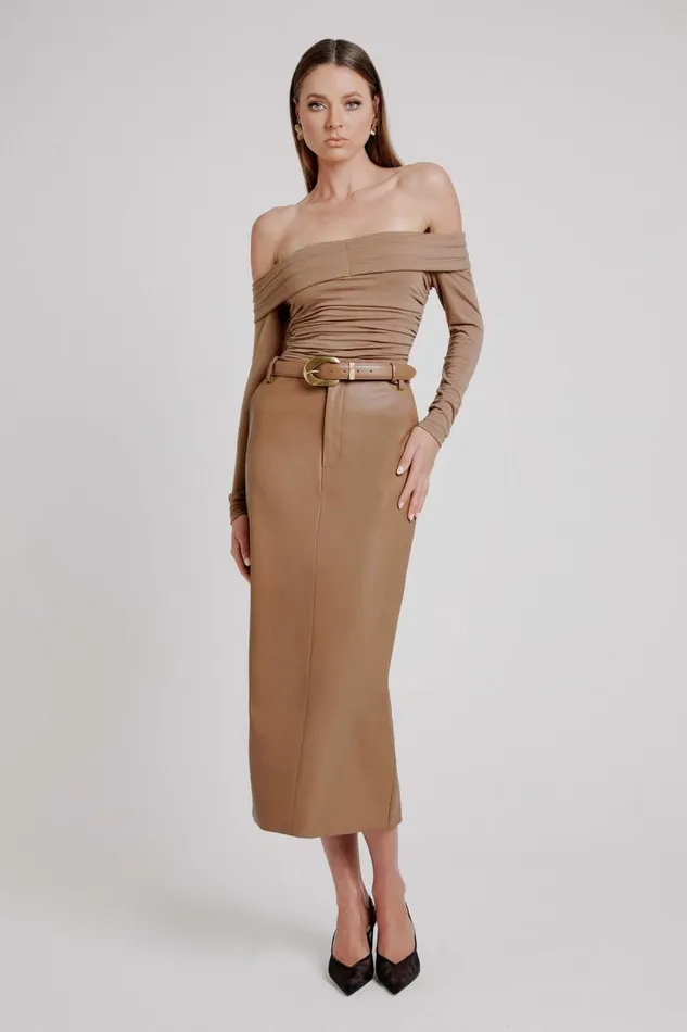 Women Skirts Bardot Tailored Vegan Leather Skirt In Soft Camel Soft Camel