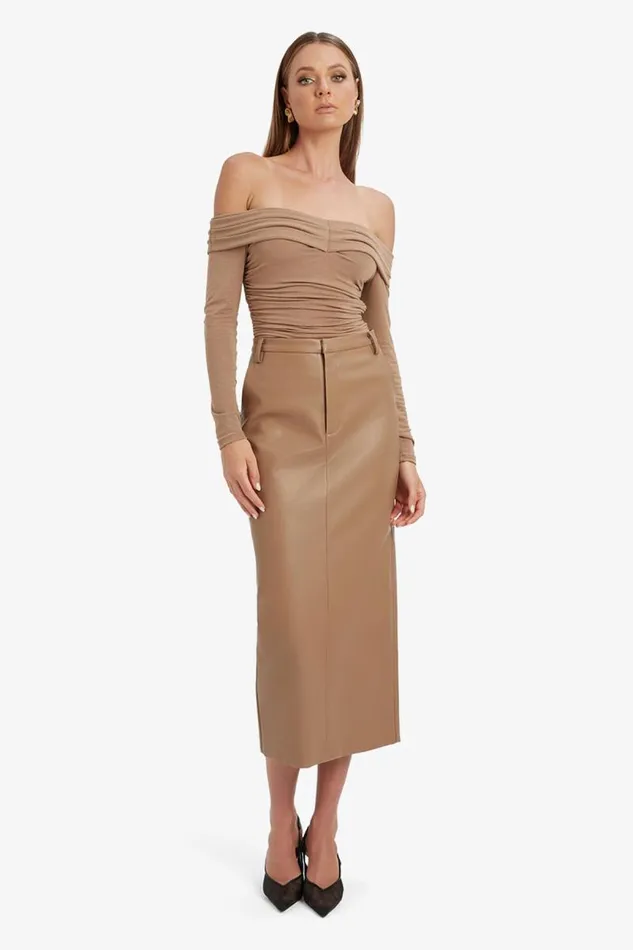Women Skirts Bardot Tailored Vegan Leather Skirt In Soft Camel Soft Camel Women Skirts Bardot Tailored Vegan Leather Skirt In Soft Camel Soft Camel