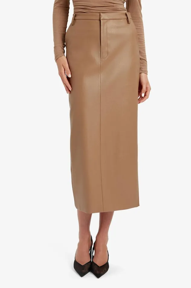 Women Skirts Bardot Tailored Vegan Leather Skirt In Soft Camel Soft Camel Women Skirts Bardot Tailored Vegan Leather Skirt In Soft Camel Soft Camel