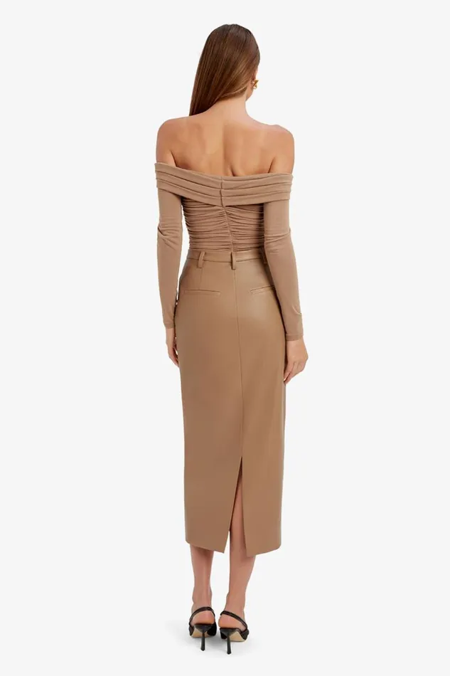 Women Skirts Bardot Tailored Vegan Leather Skirt In Soft Camel Soft Camel Women Skirts Bardot Tailored Vegan Leather Skirt In Soft Camel Soft Camel