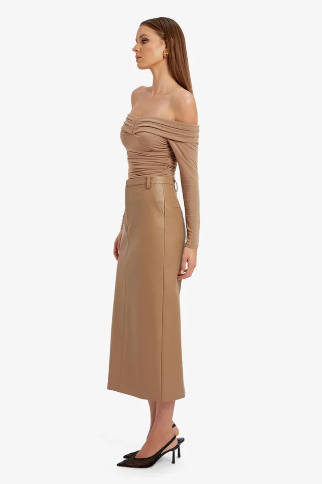 Women Skirts Bardot Tailored Vegan Leather Skirt In Soft Camel Soft Camel Women Skirts Bardot Tailored Vegan Leather Skirt In Soft Camel Soft Camel