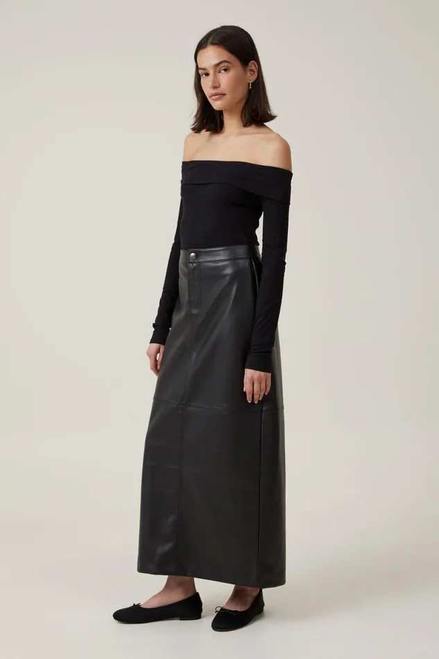 Women Skirts Cotton On Faux Leather Maxi Skirt Black