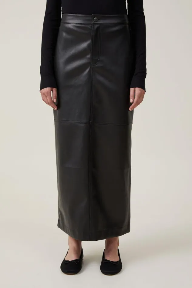 Women Skirts Cotton On Faux Leather Maxi Skirt Black