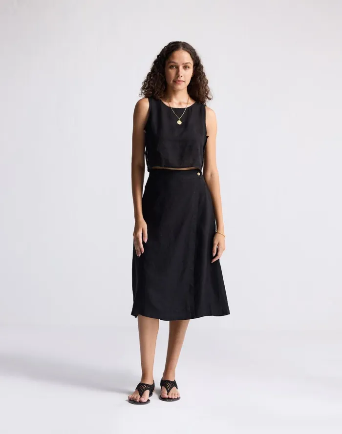 Women Skirts Madewell Reistor Overlap Midi Skirt In 100 Black Hemp Black
