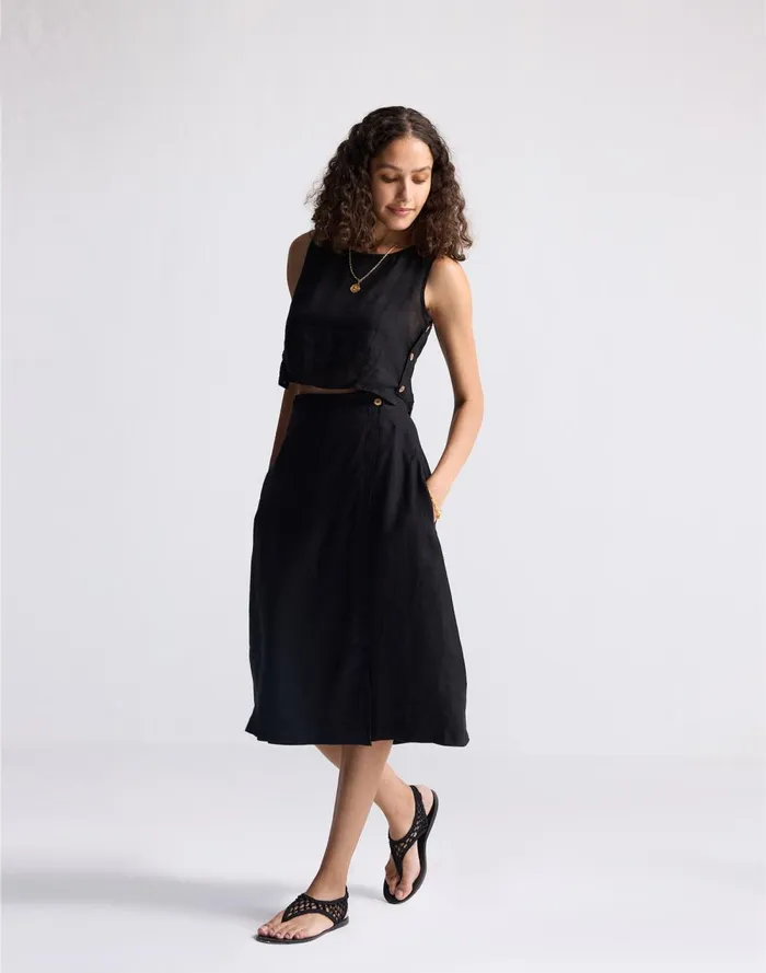 Women Skirts Madewell Reistor Overlap Midi Skirt In 100 Black Hemp Black