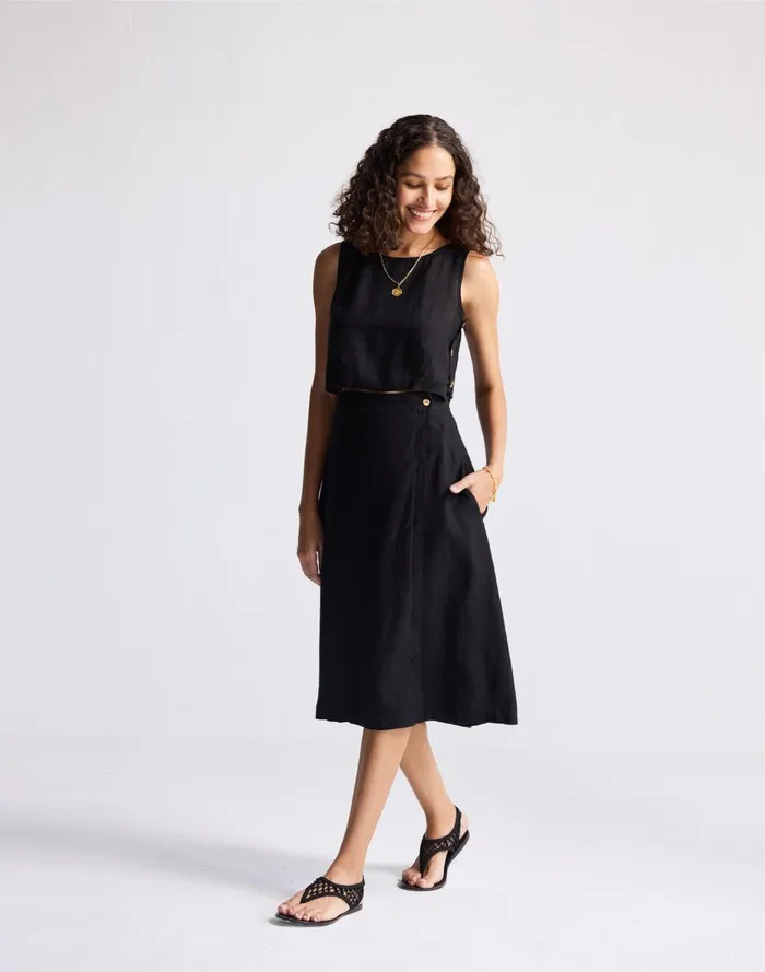 Women Skirts Madewell Reistor Overlap Midi Skirt In 100 Black Hemp Black