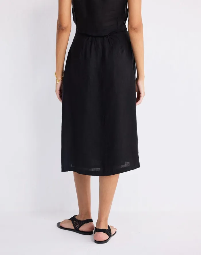 Women Skirts Madewell Reistor Overlap Midi Skirt In 100 Black Hemp Black