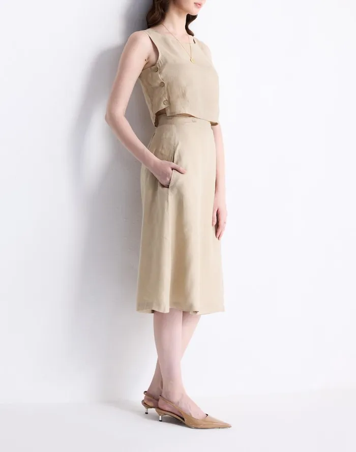 Women Skirts Madewell Reistor Overlap Midi Skirt In 100 Neutral Beige Hemp Beige