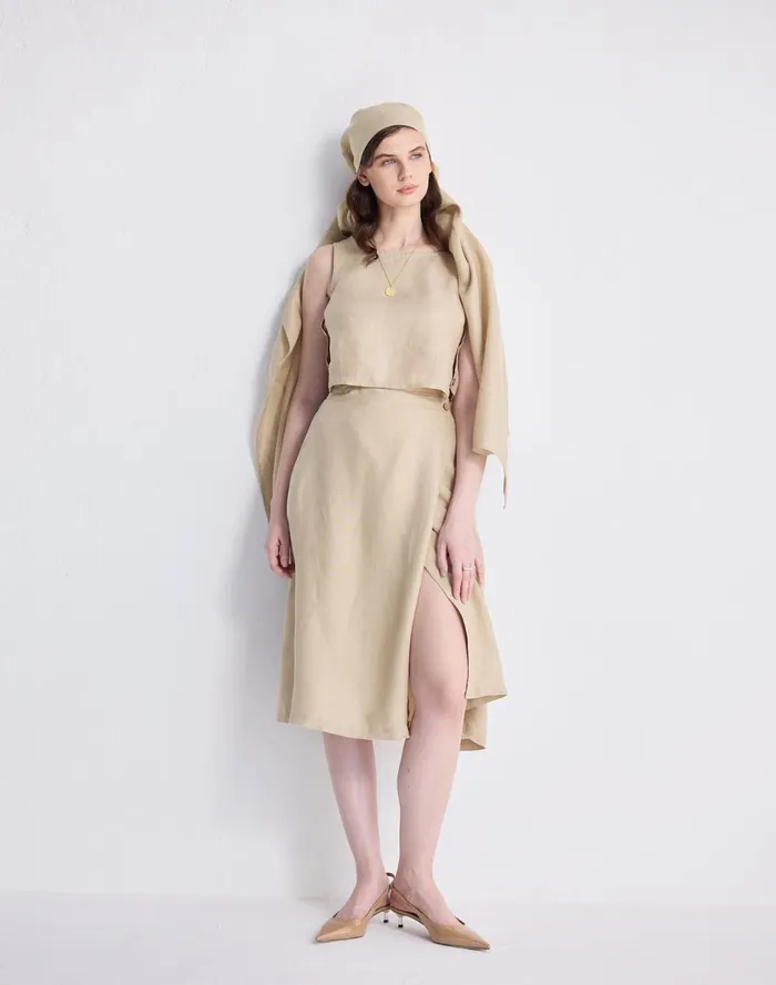 Women Skirts Madewell Reistor Overlap Midi Skirt In 100 Neutral Beige Hemp Beige