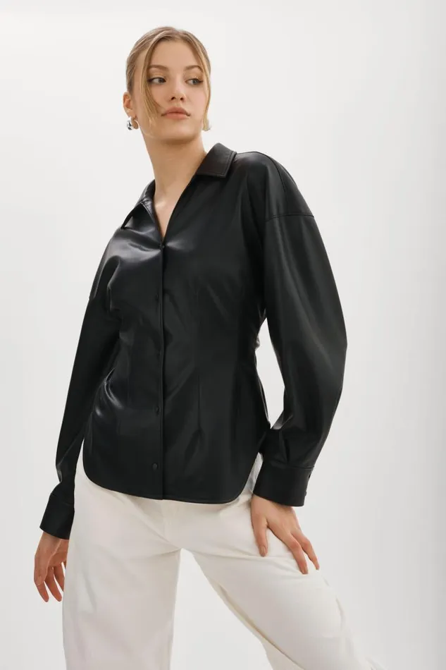 Women SKYLAR Faux Leather Shirt Black LAMARQUE Tops