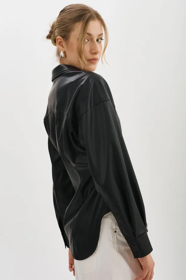 Women SKYLAR Faux Leather Shirt Black LAMARQUE Tops Women SKYLAR Faux Leather Shirt Black LAMARQUE Tops