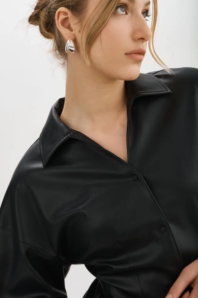 Women SKYLAR Faux Leather Shirt Black LAMARQUE Tops Women SKYLAR Faux Leather Shirt Black LAMARQUE Tops