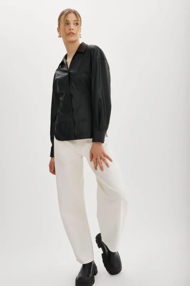 Women SKYLAR Faux Leather Shirt Black LAMARQUE Tops Women SKYLAR Faux Leather Shirt Black LAMARQUE Tops