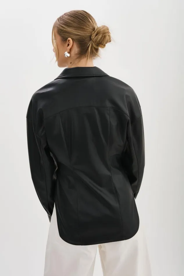 Women SKYLAR Faux Leather Shirt Black LAMARQUE Tops Women SKYLAR Faux Leather Shirt Black LAMARQUE Tops