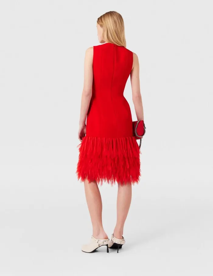 Women Sleeveless Feather Midi Dress Lipstick Red Stella McCartney Dresses