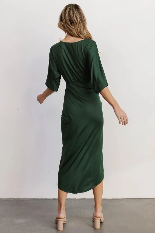 Women Solana Ruched Dress Hunter Green Baltic Born Midi Dresses