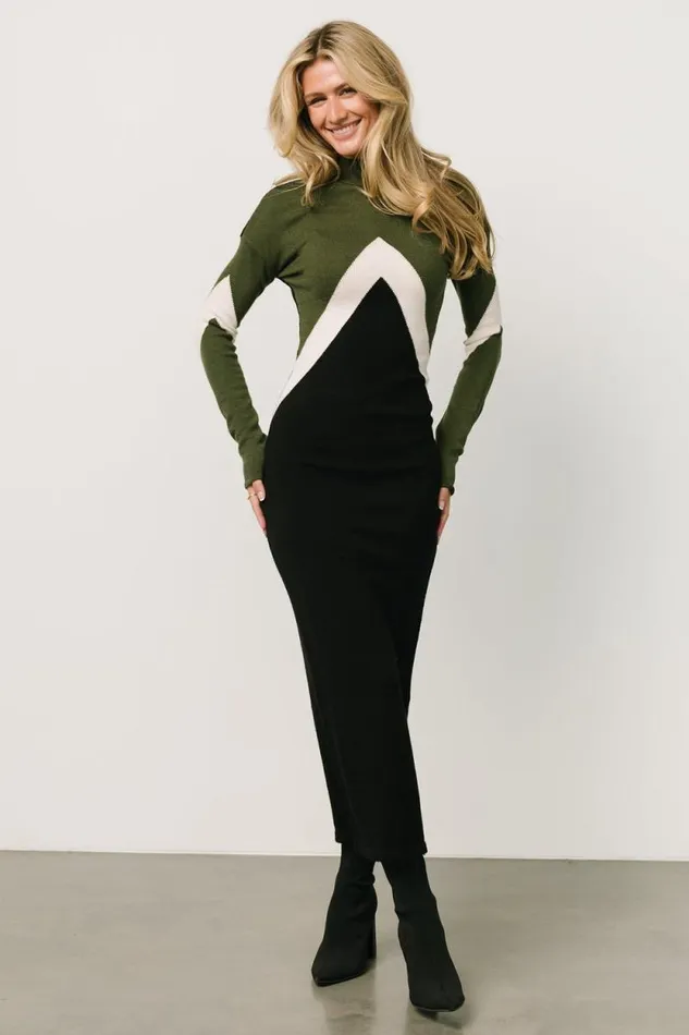 Women Squires Sweater Dress Olive Black Baltic Born Maxi Dresses
