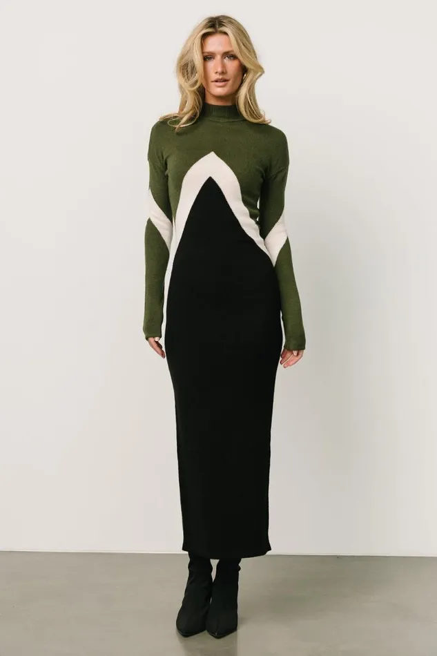 Women Squires Sweater Dress Olive Black Baltic Born Maxi Dresses