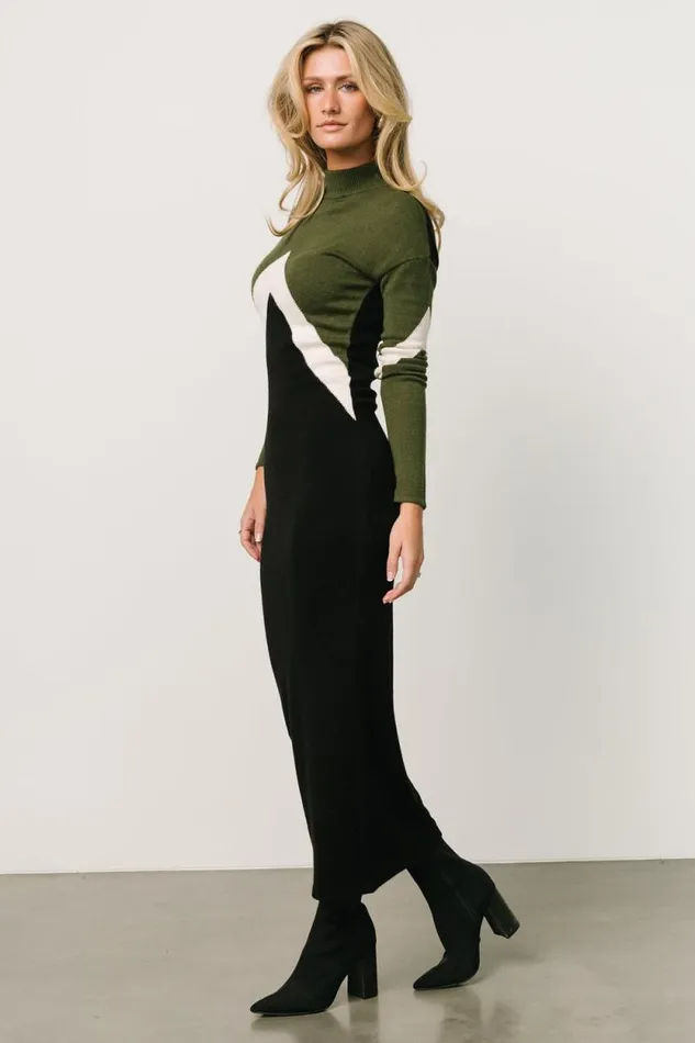 Women Squires Sweater Dress Olive Black Baltic Born Maxi Dresses