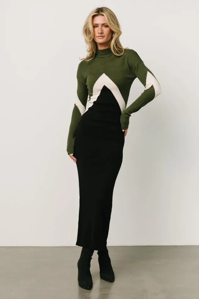 Women Squires Sweater Dress Olive Black Baltic Born Maxi Dresses