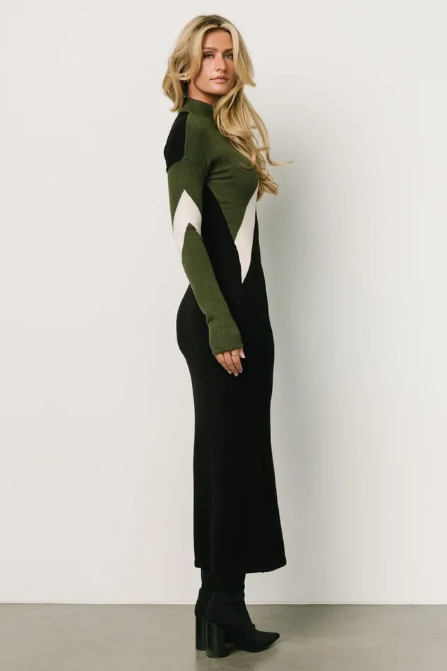 Women Squires Sweater Dress Olive Black Baltic Born Maxi Dresses