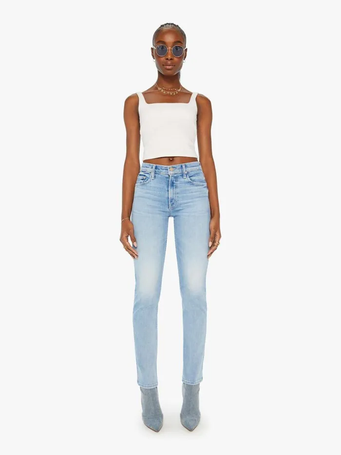Women Straight Mother Denim The Mid Rise Rider Skimp Blue lightpastel