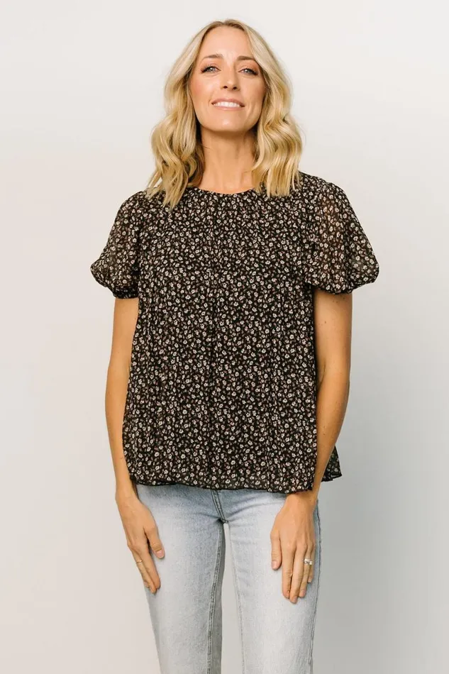 Women Susan Pleated Top Black Floral Baltic Born Blouses and Shirts