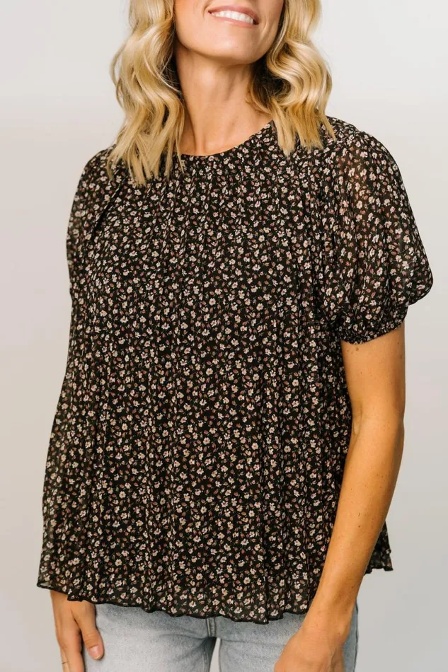 Women Susan Pleated Top Black Floral Baltic Born Blouses and Shirts Women Susan Pleated Top Black Floral Baltic Born Blouses and Shirts