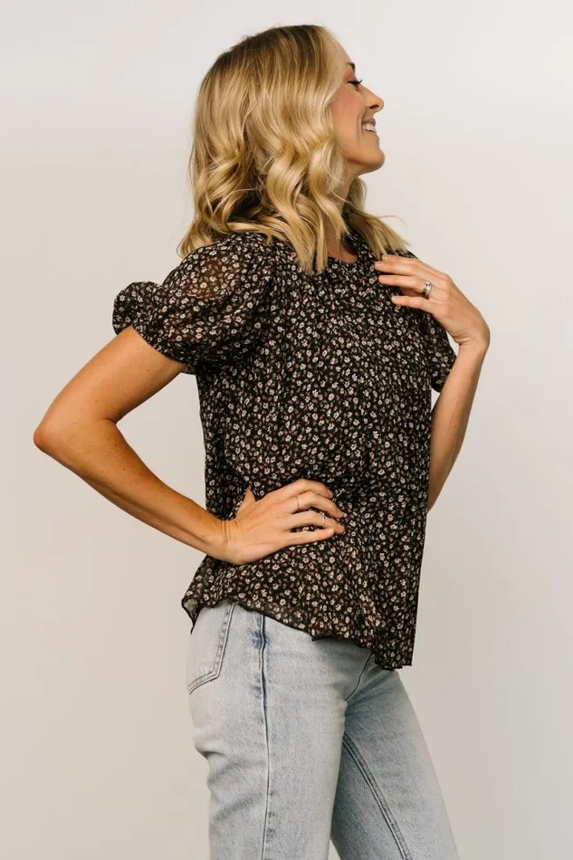 Women Susan Pleated Top Black Floral Baltic Born Blouses and Shirts Women Susan Pleated Top Black Floral Baltic Born Blouses and Shirts
