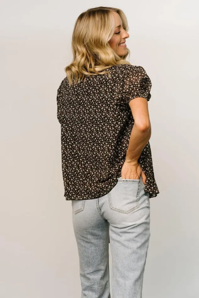 Women Susan Pleated Top Black Floral Baltic Born Blouses and Shirts Women Susan Pleated Top Black Floral Baltic Born Blouses and Shirts