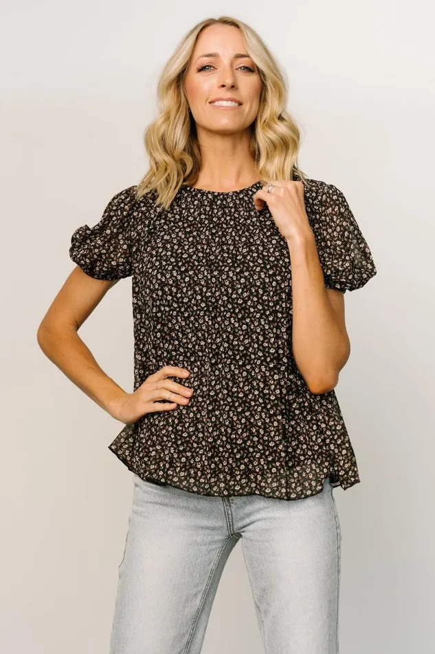 Women Susan Pleated Top Black Floral Baltic Born Blouses and Shirts Women Susan Pleated Top Black Floral Baltic Born Blouses and Shirts