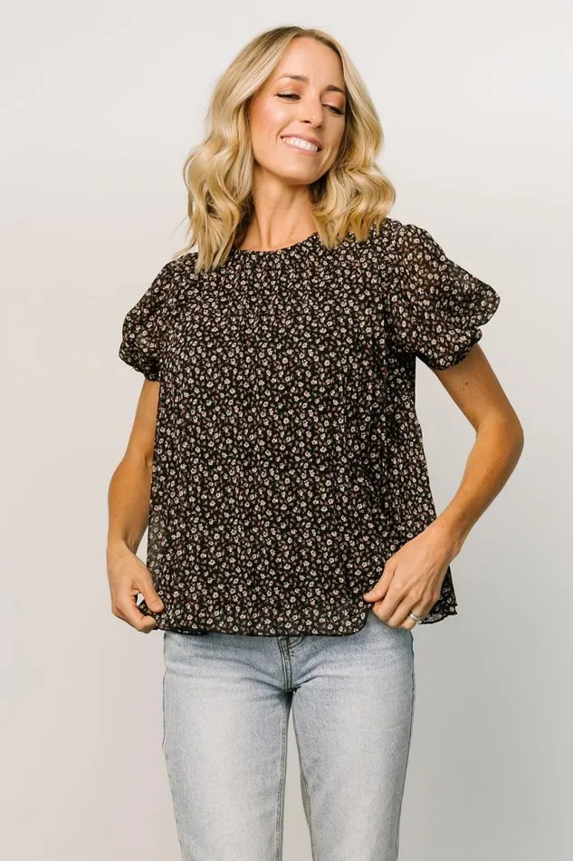 Women Susan Pleated Top Black Floral Baltic Born Blouses and Shirts Women Susan Pleated Top Black Floral Baltic Born Blouses and Shirts