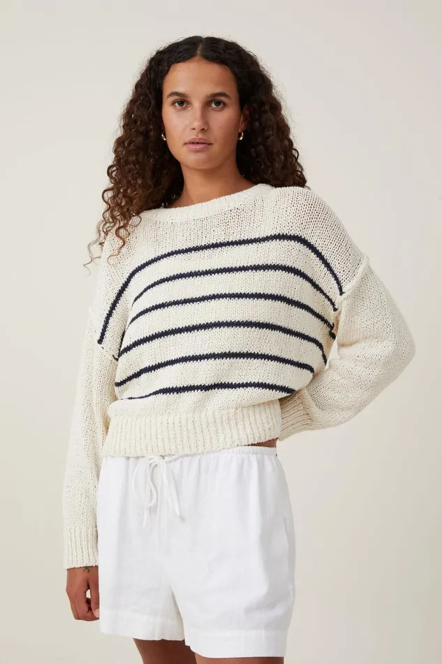 Women Sweaters and Cardigans Cotton On Boucle Pullover Coconut Winter Night Stripe