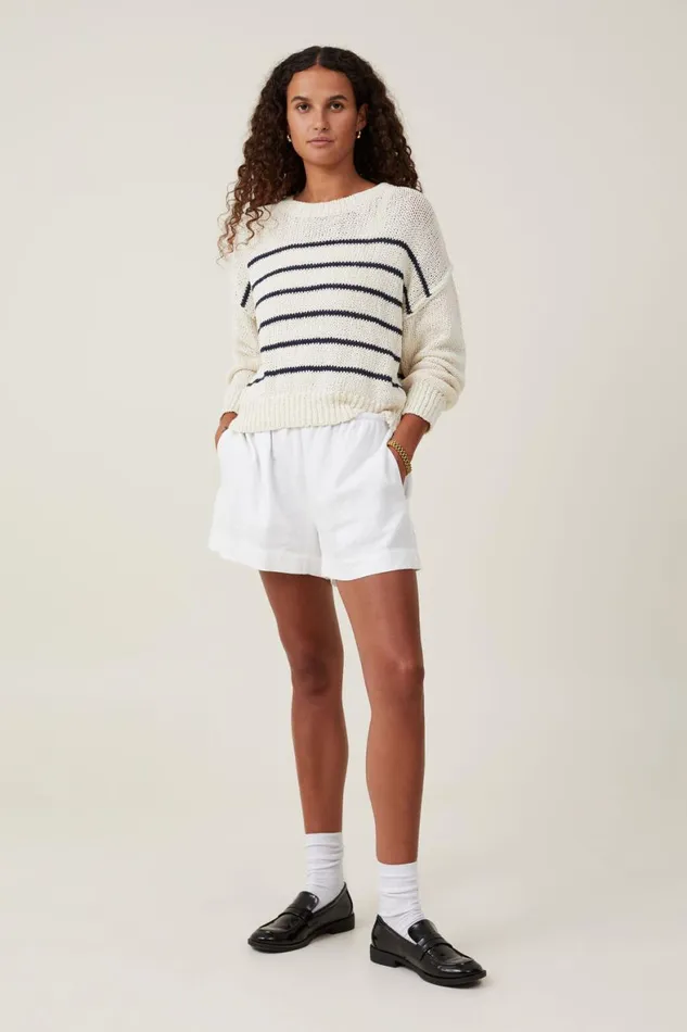 Women Sweaters and Cardigans Cotton On Boucle Pullover Coconut Winter Night Stripe