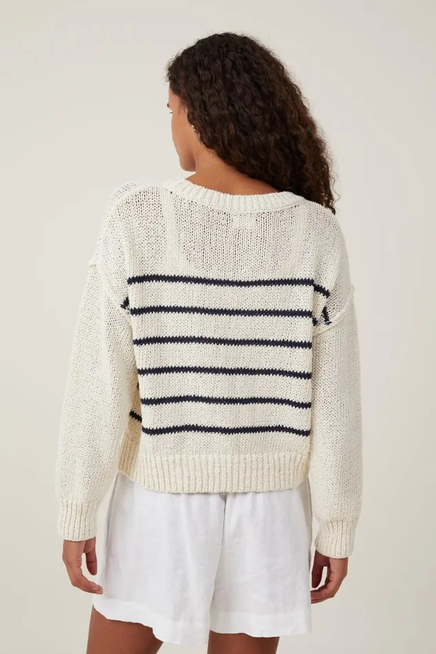 Women Sweaters and Cardigans Cotton On Boucle Pullover Coconut Winter Night Stripe