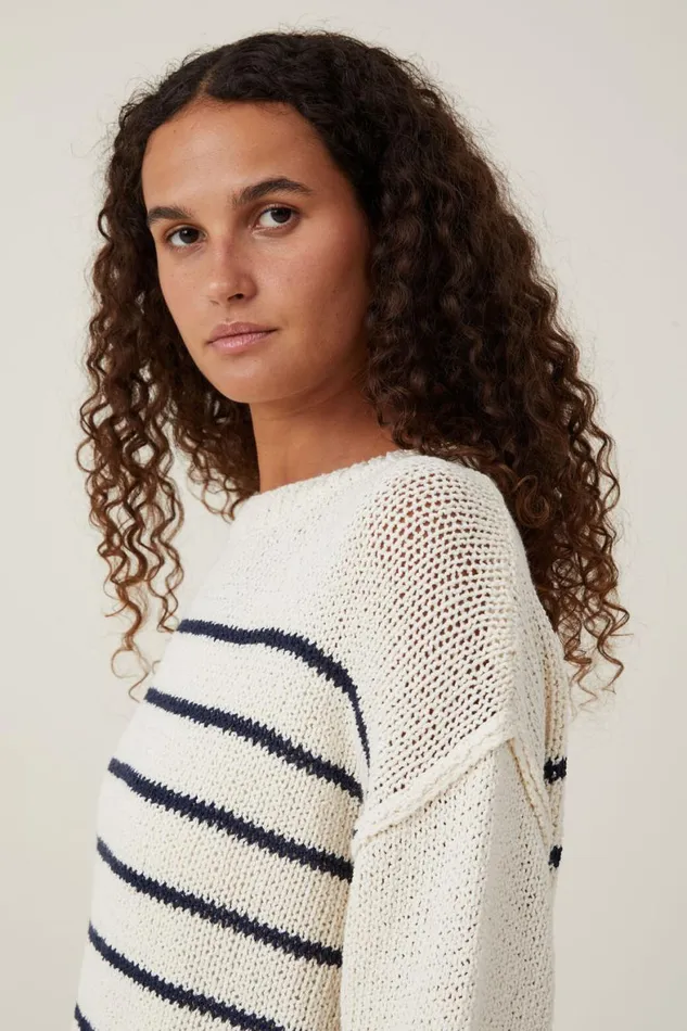 Women Sweaters and Cardigans Cotton On Boucle Pullover Coconut Winter Night Stripe