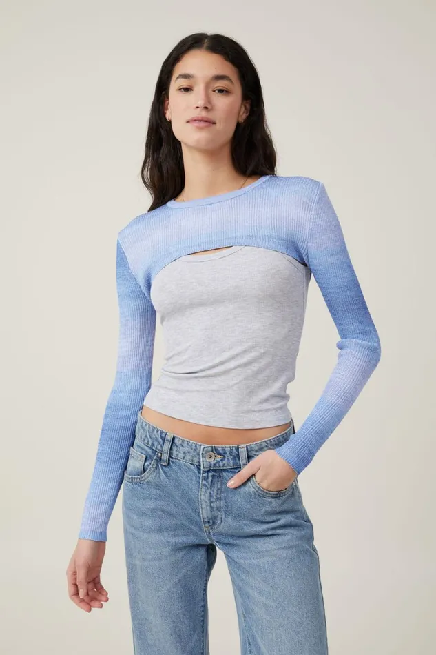 Women Sweaters and Cardigans Cotton On Rib Pullover Shrug Horizon Blue Ombre