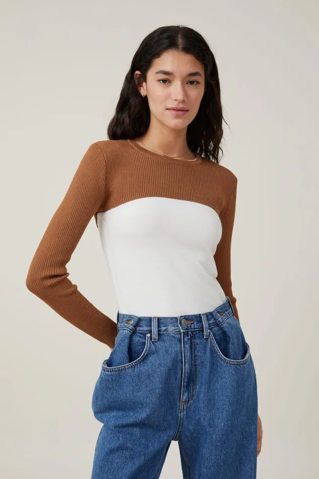 Women Sweaters and Cardigans Cotton On Rib Pullover Shrug Pinecone
