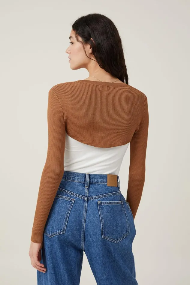 Women Sweaters and Cardigans Cotton On Rib Pullover Shrug Pinecone