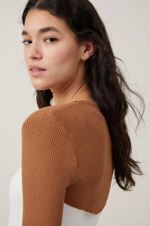 Women Sweaters and Cardigans Cotton On Rib Pullover Shrug Pinecone
