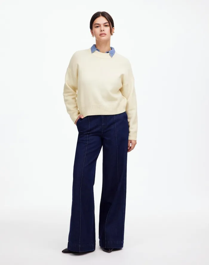 Women Sweaters Madewell Boxy Crewneck Sweater In SoftWool Hthr Cloud