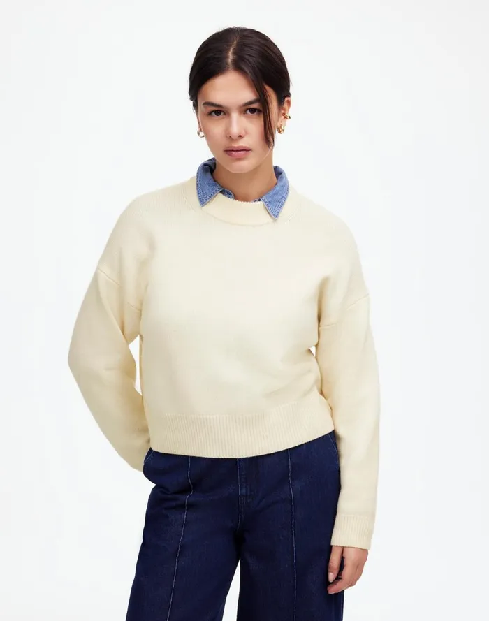 Women Sweaters Madewell Boxy Crewneck Sweater In SoftWool Hthr Cloud